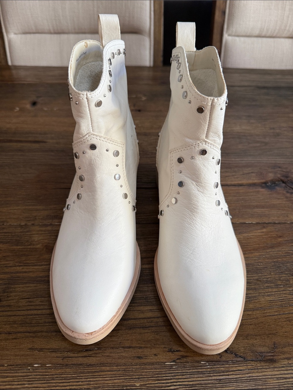 Dolce Vita Tobin Off White Leather Ankle Boots with Stud Detail